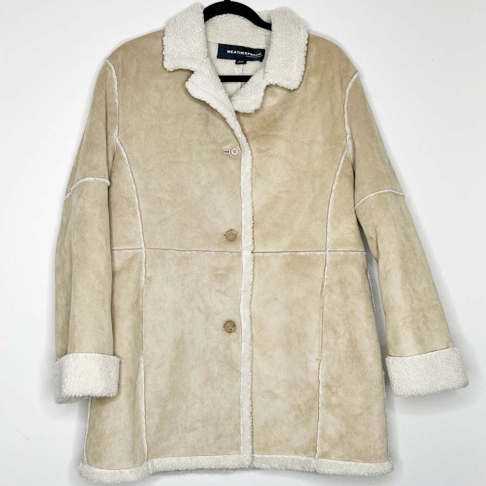 VTG Y2K 90’s Penny Lane Tan Sherpa Lined Coat Size Large Women’s